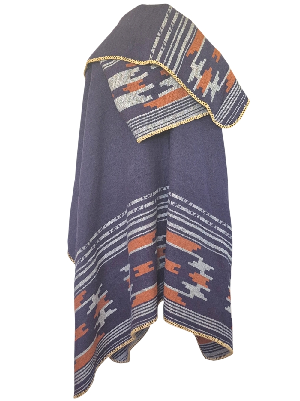 Navy/Grey/Brown Aztec-Trim Wrap Scarf - Picture 5 of 5